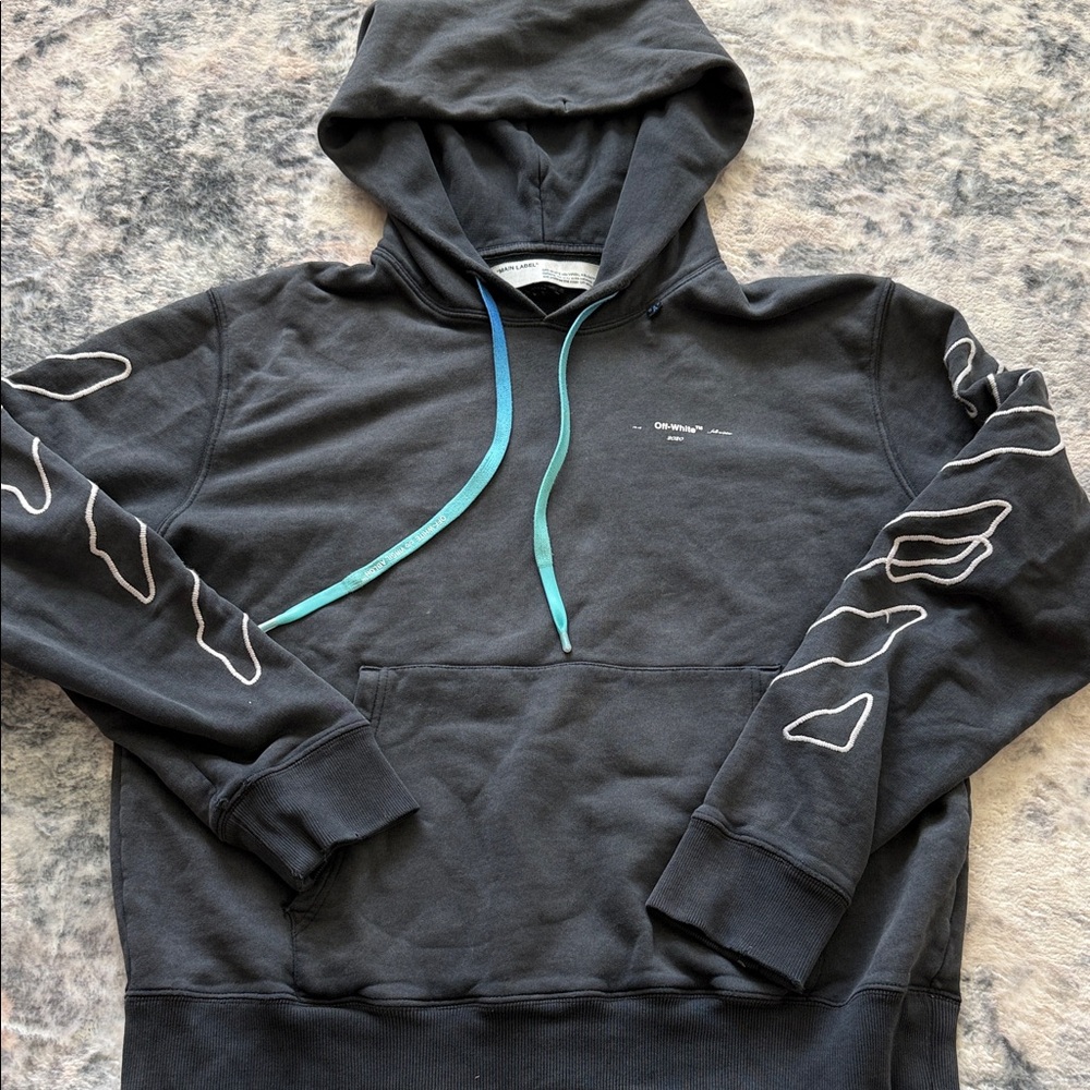 Off-White Black Hoodie with Blue and Green Accents